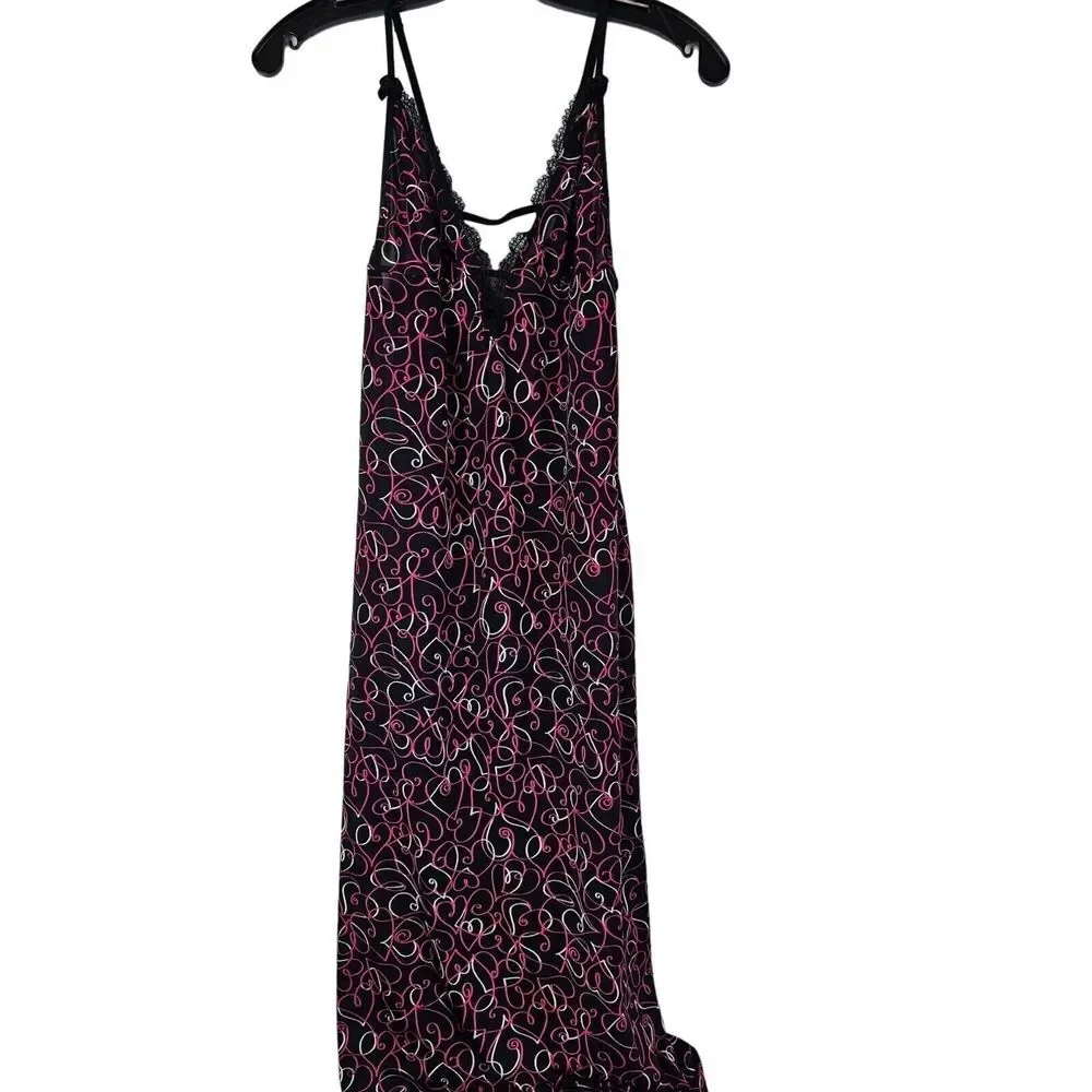 Smart & Sexy Womens Medium Nightgown Heart Print Long Gown‎ Black Pink